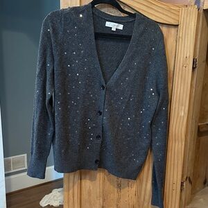 LOFT Charcoal Gray Star Embellished V-Neck Cardigan